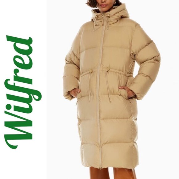 WILFRED ARITZIA LARAMIE Goose Down Long Puffer Coat Hood Beige, Size XS - Picture 3 of 16